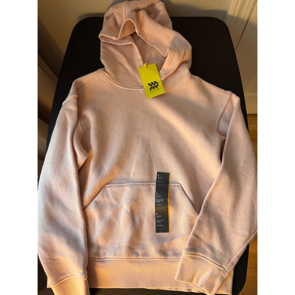 All In Motion Kids Light Pink French Terry Hoodie Sweatshirt Size S 6/7 NWT